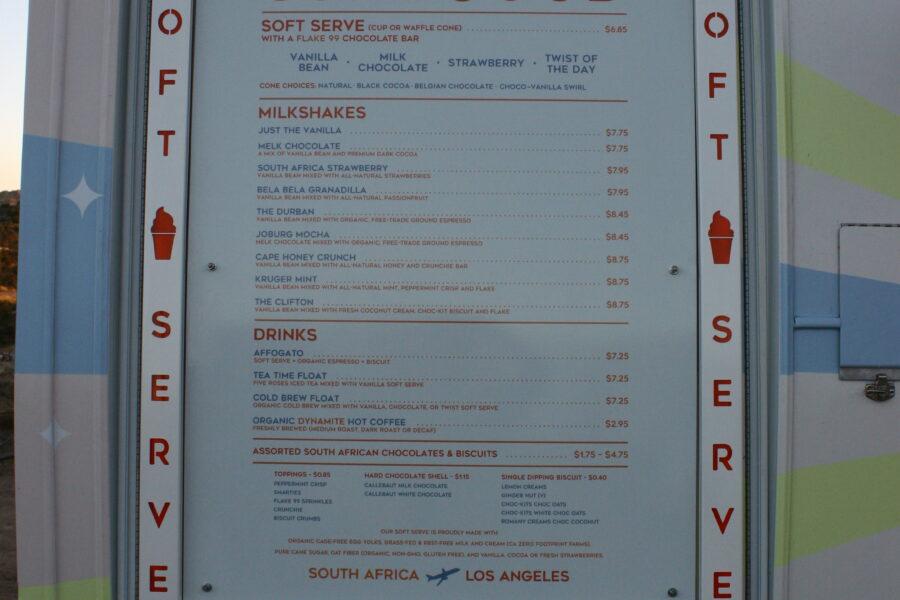 Close up of food truck menu for Sure Good soft serve ice cream truck