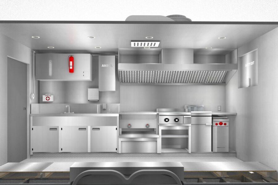 Elevation view of $57,000 Firefly Workhorse trailer kitchen equipment