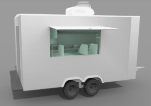 3D model of Workhorse food trailer exterior with serving window