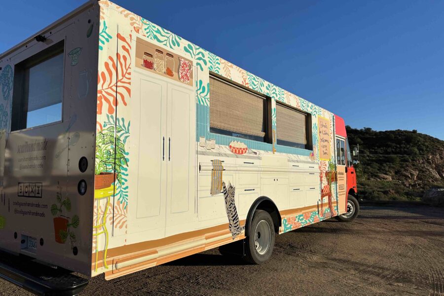 Exterior of Semihandmade experiential marketing vehicle from rear passenger's side angle